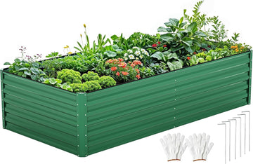8 x 4 x 2 FT Raised Garden Bed Kit, Outdoor Galvanized Flower Bed with Safety Rubber and Gloves, Large Metal Planter