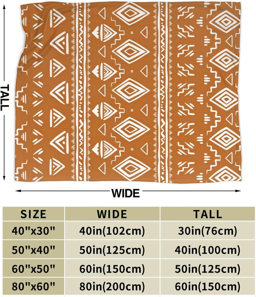 Orange White Retro Boho Tribal Western Modern Throw Blanket Gifts for Women, Soft Fuzzy Warm Cozy Flannel Blankets