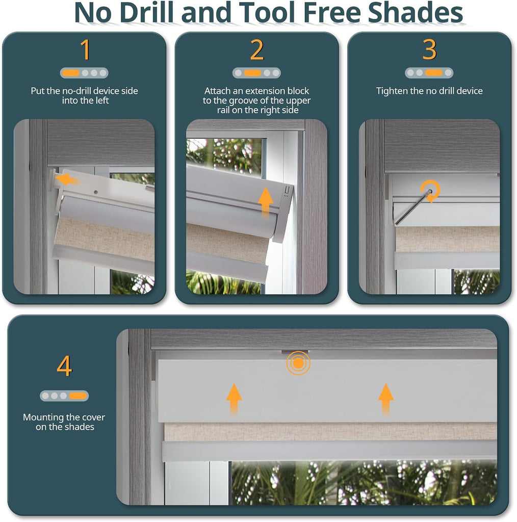 Motorized Blinds No Drill Automatic Blinds for Windows Cordless Roller Shades Electric Blinds with Remote Control