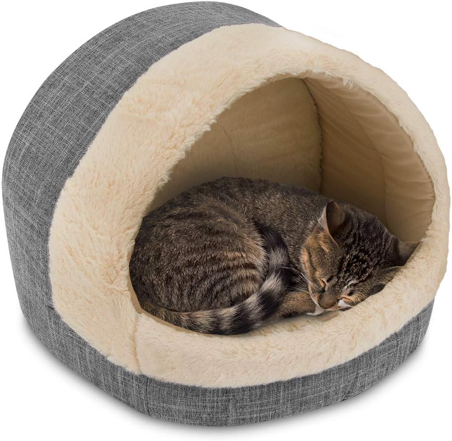 Cat Bed for Indoor Cat, Domed Tent House with Removable Pillow, Covered Cat Cave for Small Dog