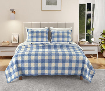 100% Cotton Percale Pre-Washed Quilt Set, Ultra-Soft & Reversible Bedding, Cotton Comforter