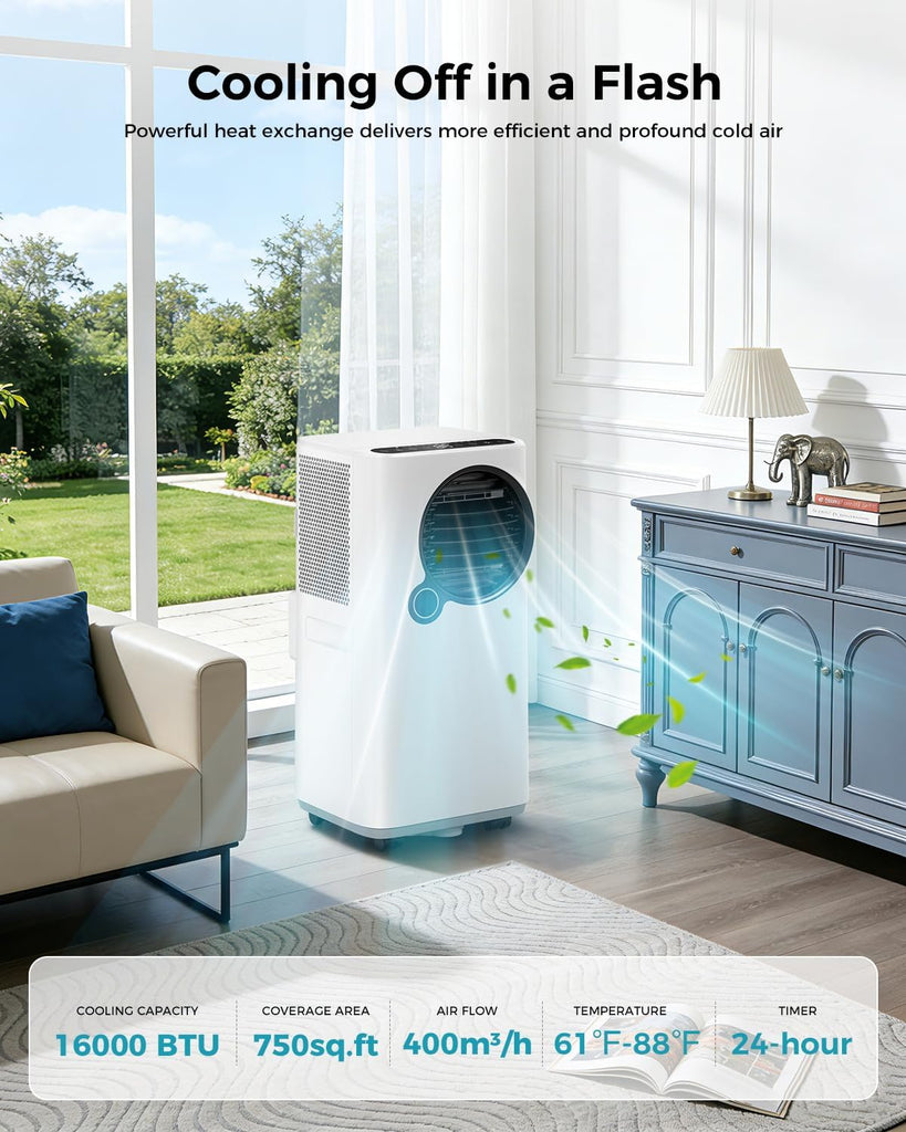 Portable Air Conditioners 16000 BTU 6-in-1 Smart AC Unit with WiFi App for Large Rooms up to 750 Sq. Ft.
