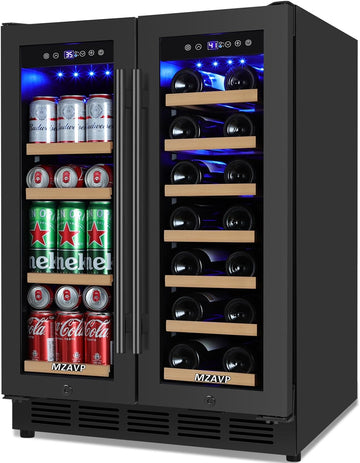 Wine and Beverage Refrigerator 24", Upgraded Dual Zone Wine Beverage Cooler with