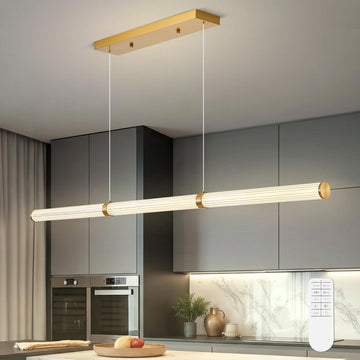 47" LED Linear Pendant Light Fixtures, Modern Dimmable Chandelier with Remote, Gold Island Lights, Bar, Pool Table