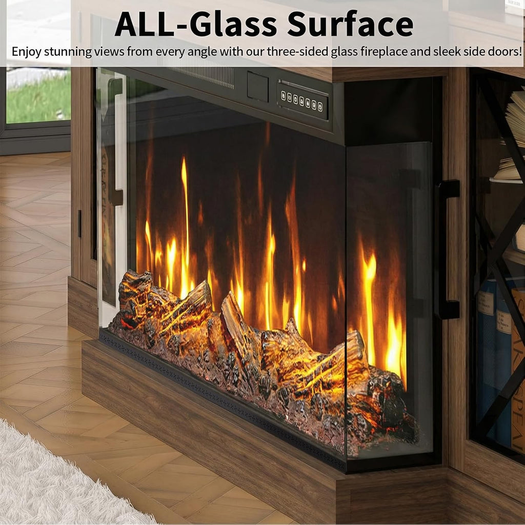 Fireplace TV Stand for TVs up to 75", 3-Sided Electric Entertainment Center with 30" LED Fireplace, Media Console