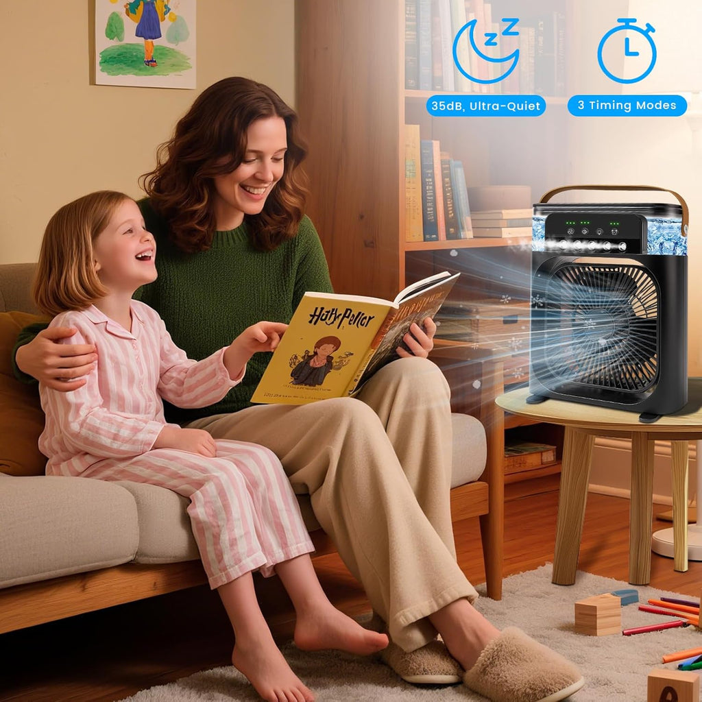 Portable Air Conditioner Fan, Mini Evaporative Air Cooler with 5 Spray Nozzles,3 Wind Speeds,3 Timers