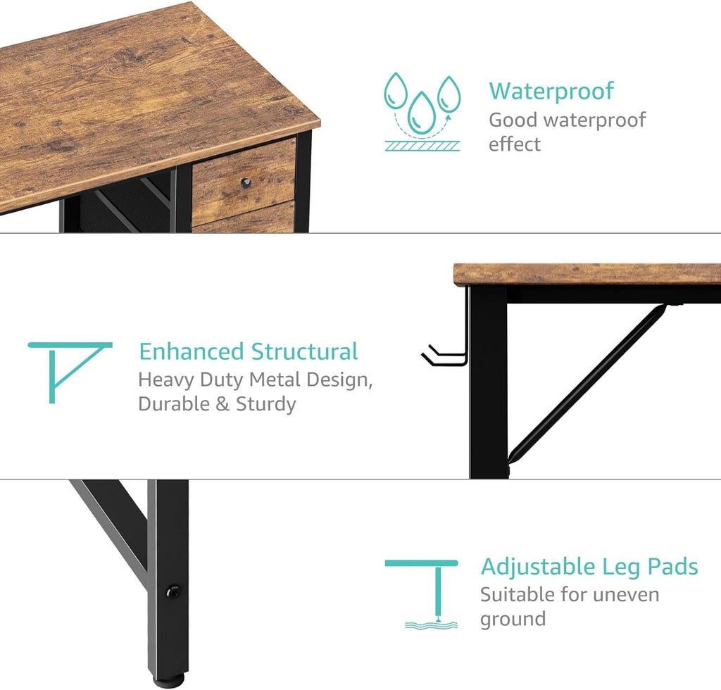 47 inch Computer Desk with 4 Drawers, Reversible Writing Work Study Desk Bedroom, Modern Simple Student PC Desks