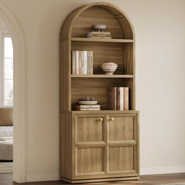 81" Tall Arched Bookcase, Large Bookshelves with Storage
