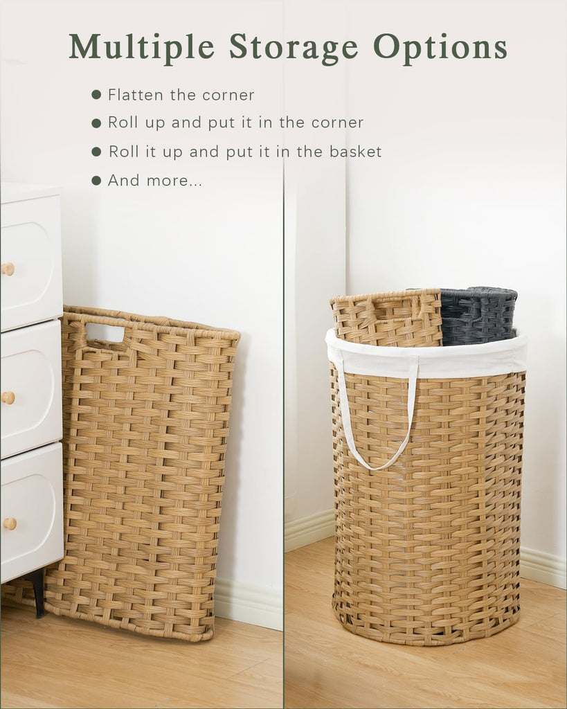 Laundry Hamper with Lid Laundry Basket with Lid 72L, Natural | 19 Gal Round PE Rattan Hamper with Lid, Removable