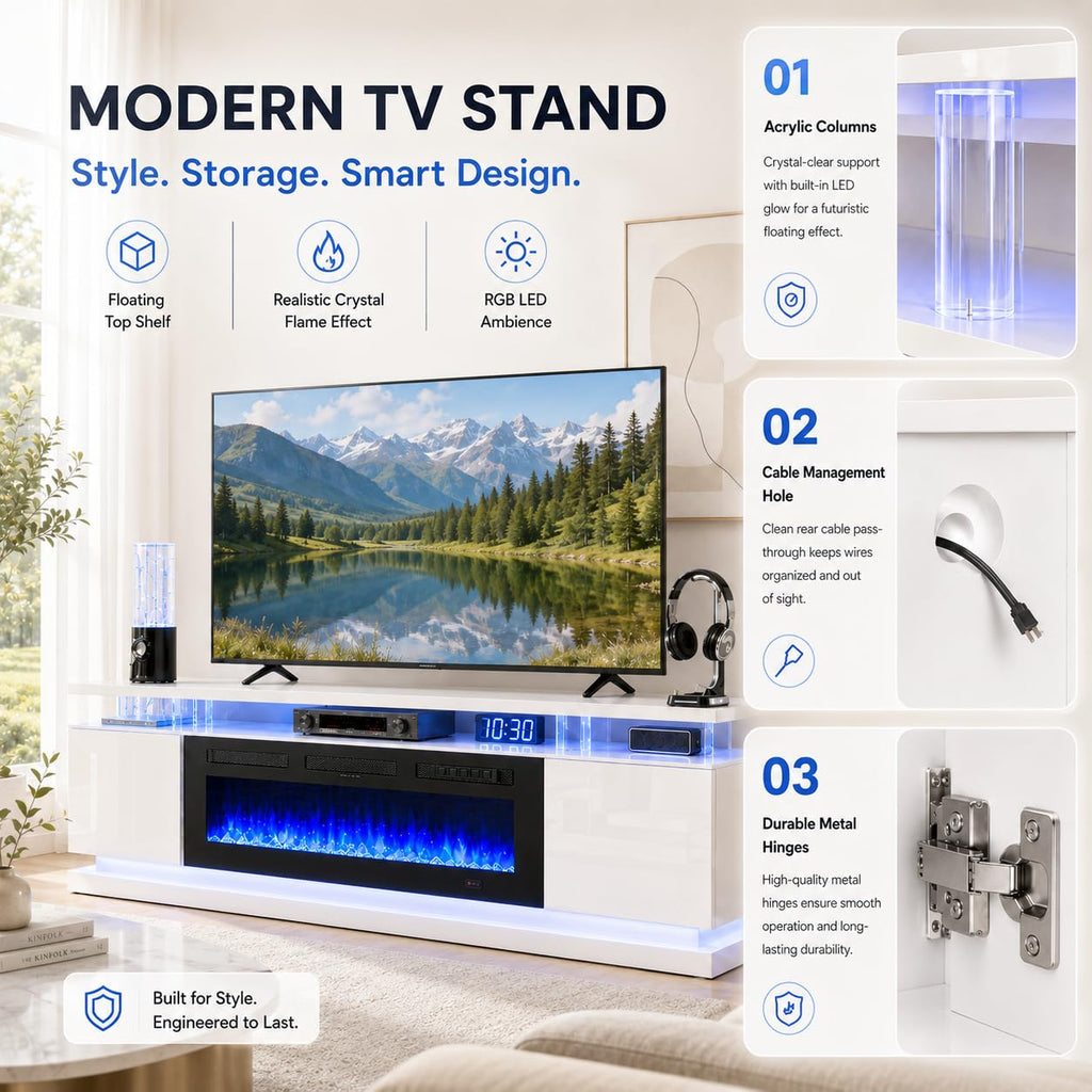 70" for TVs up to 80", White & Black