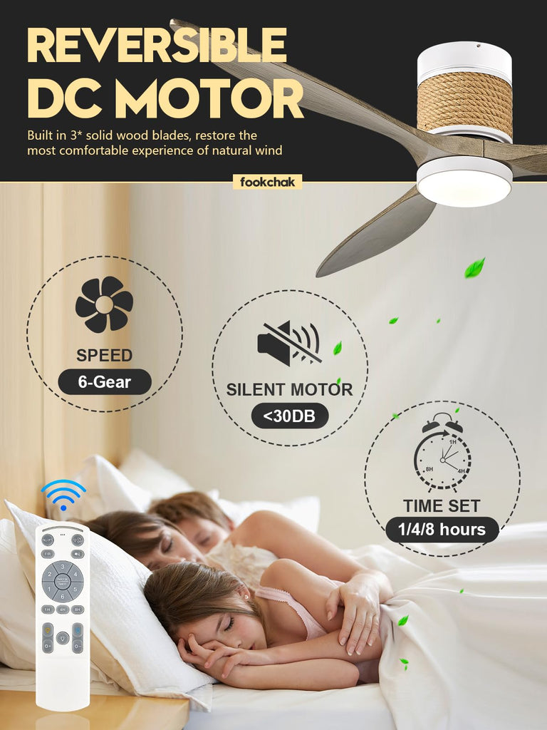 60in Boho White Ceiling Mount Fan Light Dimmable with Remote Control 3 Blade Hemp Rope Ceiling Fan with Light Coastal