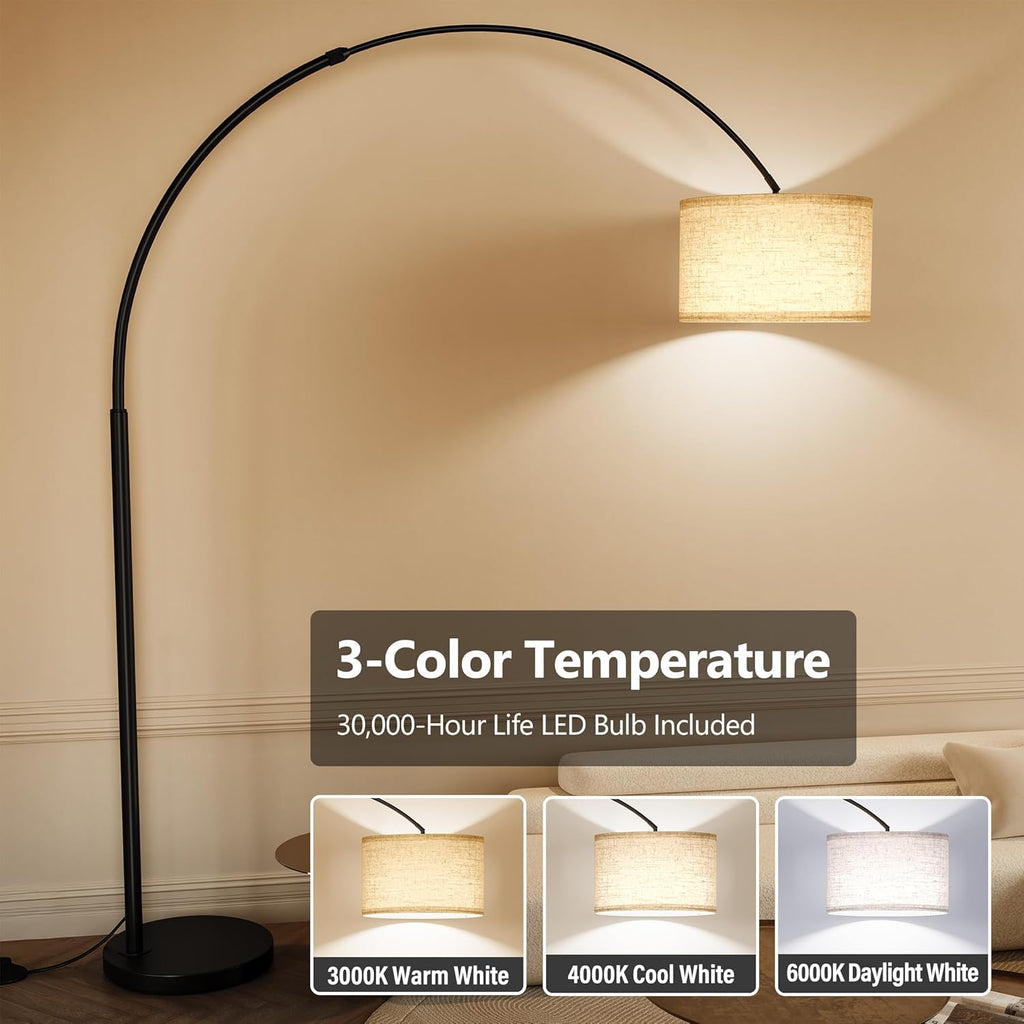 82" Tall Arc Floor Lamps, Large Floor lamp with Length Adjustable, Modern Curved Floor lamp, Corner Lamp, Black