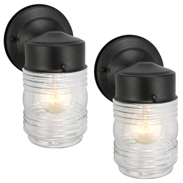 2-Pack Jelly Jar Wall Light, Indoor or Outdoor, Clear Glass, Matte Black, 590232