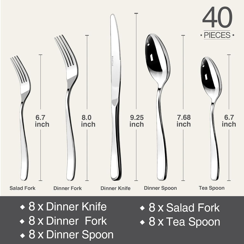 Silverware Set for 8, 40-Piece 18/10 Stainless Steel Flatware Utensils Cutlery Set