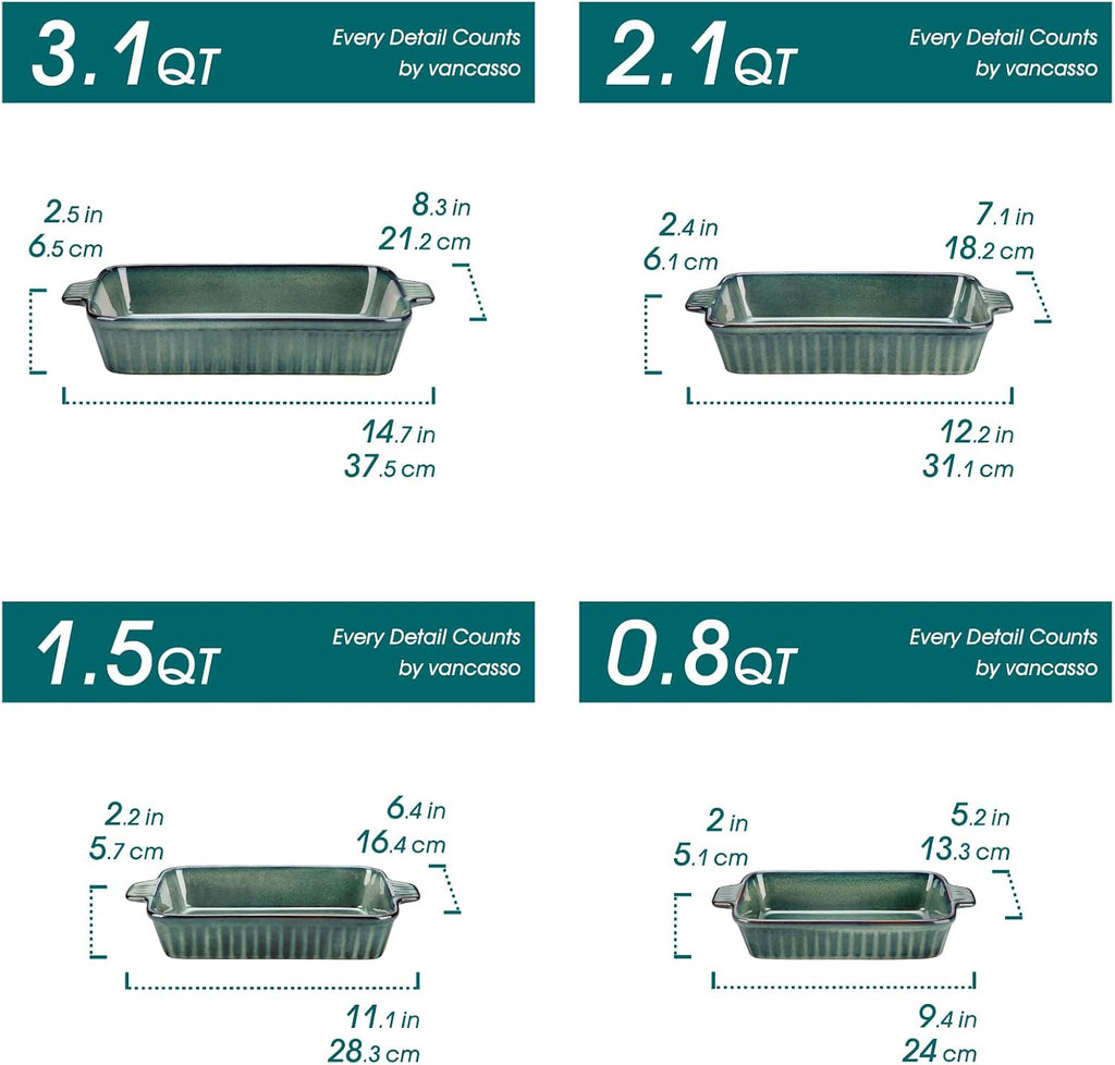 Ceramic Casserole Dishes for Oven, Reactive Glaze Dishes Set of 4, Deep Rectangular Lasagna Pans with Handles