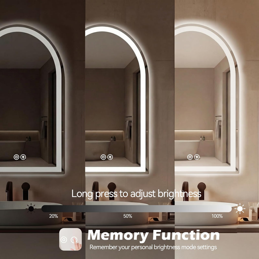 20"x28" LED Bathroom Mirror with Lights, Arched Vanity Mirror