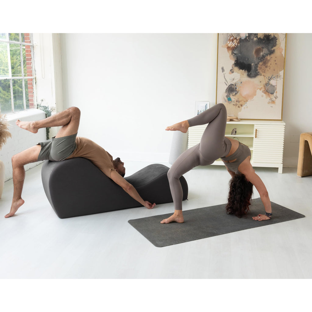 Chakra Yoga Chaise - 2 Adjustable Headrests & Handles with Adjustable Straps, Micro-Velvet/Microloop, Black & Grey