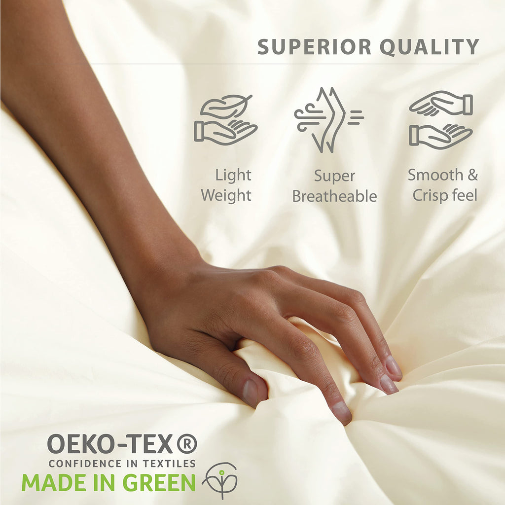 100% Cotton Percale Sheets Queen, 4 Pc Cooling Set - Ivory