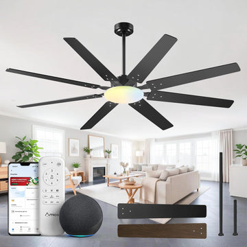 Ceiling Fans with Lights, 72 inch Smart Ceiling Fan Compatible with Alexa/App/Remote Contro,Reversible DC Motor
