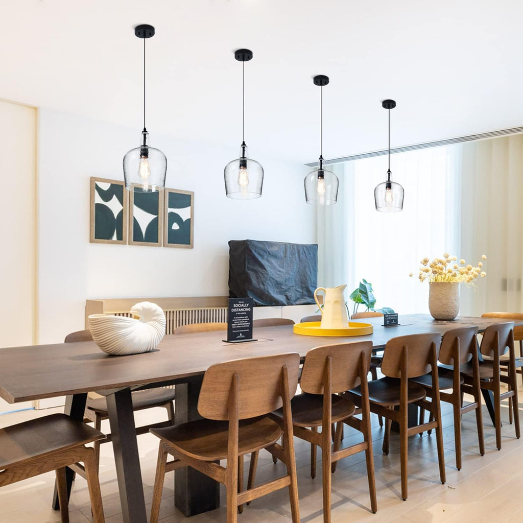Glass Pendant Light Modern Black 1 Light Single Dome Pendant Lighting Fixtures for Kitchen Island Dining Room
