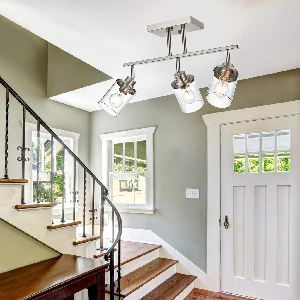 Track Lighting Fixtures 3 Light Directional Ceiling Lights with Adjustable Track Heads, Brushed Nickel Bathroom