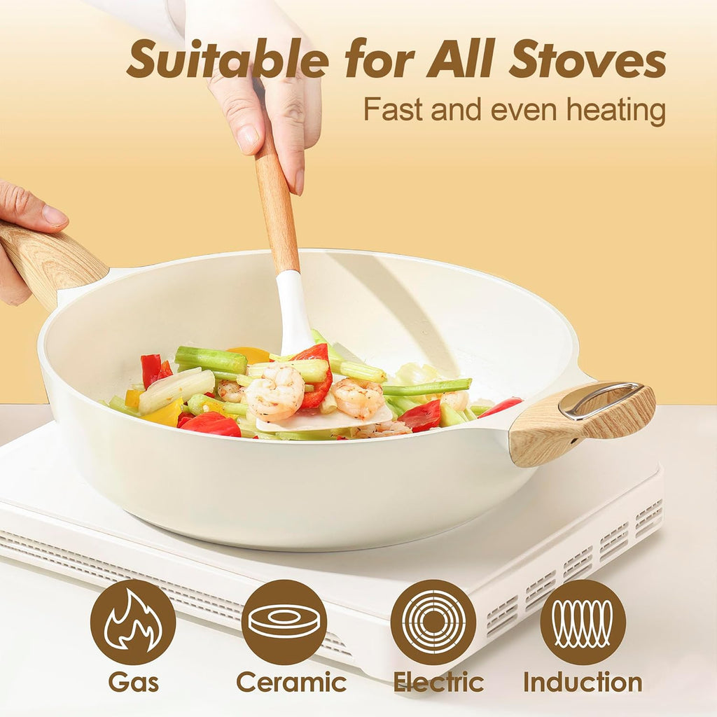Ceramic Cookware Sets, Pots and Pans Set Non stick, 14 Piece Induction Cookware, Non toxic Healthy Non Stick Kitchen