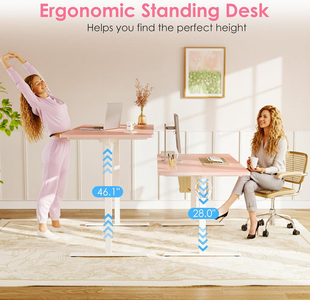 48" Pink Electric Standing Desk Height Adjustable