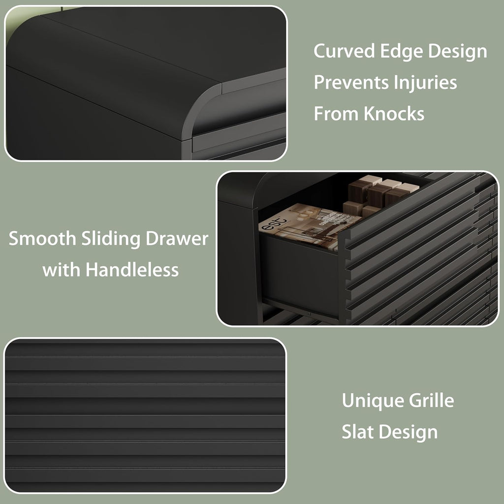 5 Drawer Dresser , 45" Tall Fluted Dresser with Curved Edge and Ergonomic Handleless, Large Wooden Clothes Storage