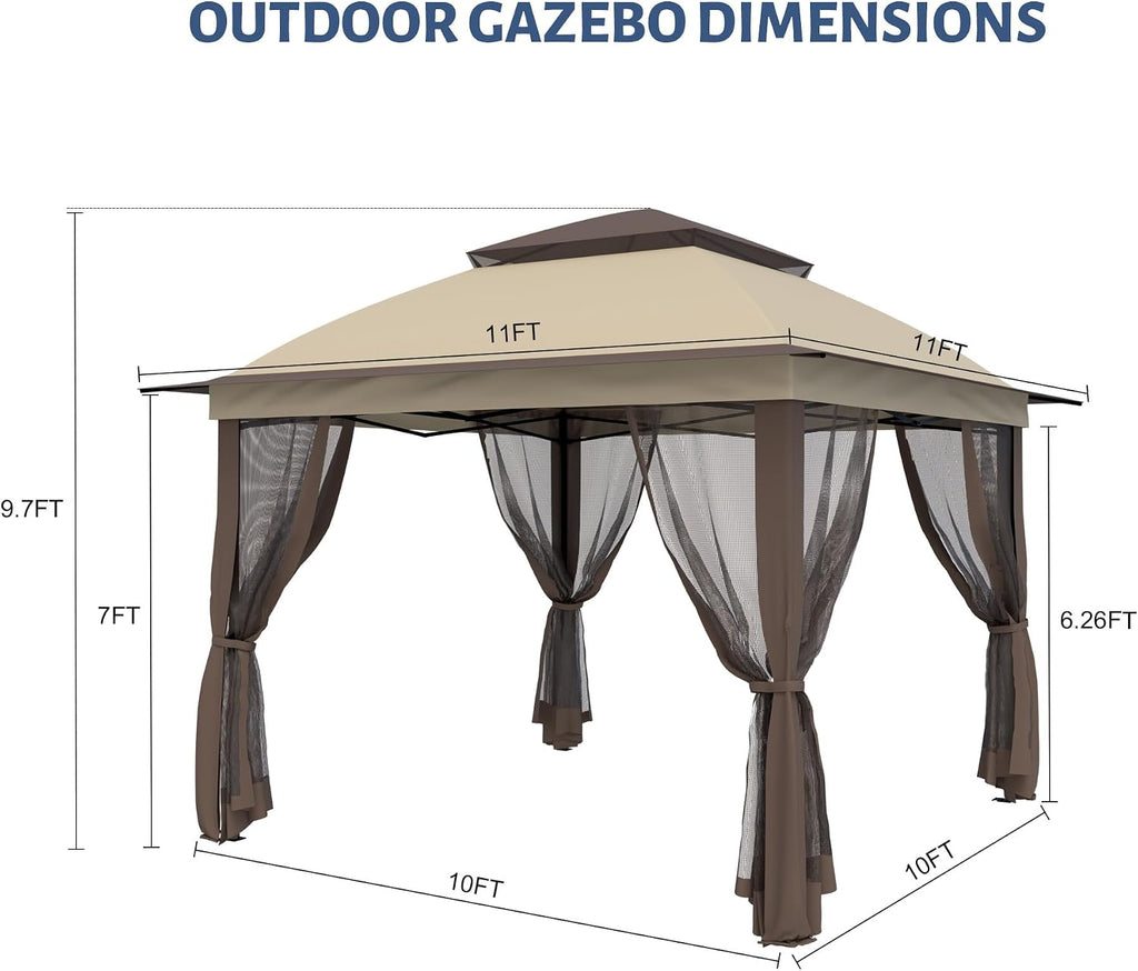 11'X11' Gazebo Pop Up with 4 Sidewalls Mosquito Netting