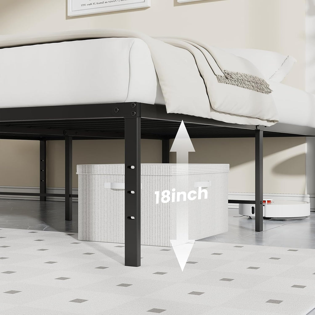 Full 18 Inch Platform Bed Frame, Heavy Duty Metal Foundation Frame, Noise-Free Sturdy Steel Slats, Underbed Storage