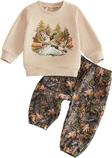 Toddler Baby Boy Outfit Hunting Sweatshirt and Pants Set