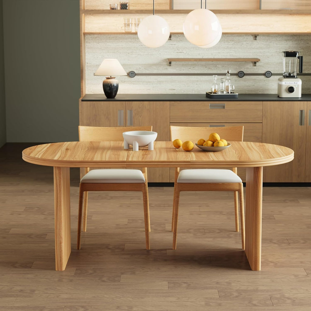 55.12"-70.87" Farmhouse Extendable Oval Dining Table for 4-6, Modern Solid Wood Kitchen & Dining Table with Removable