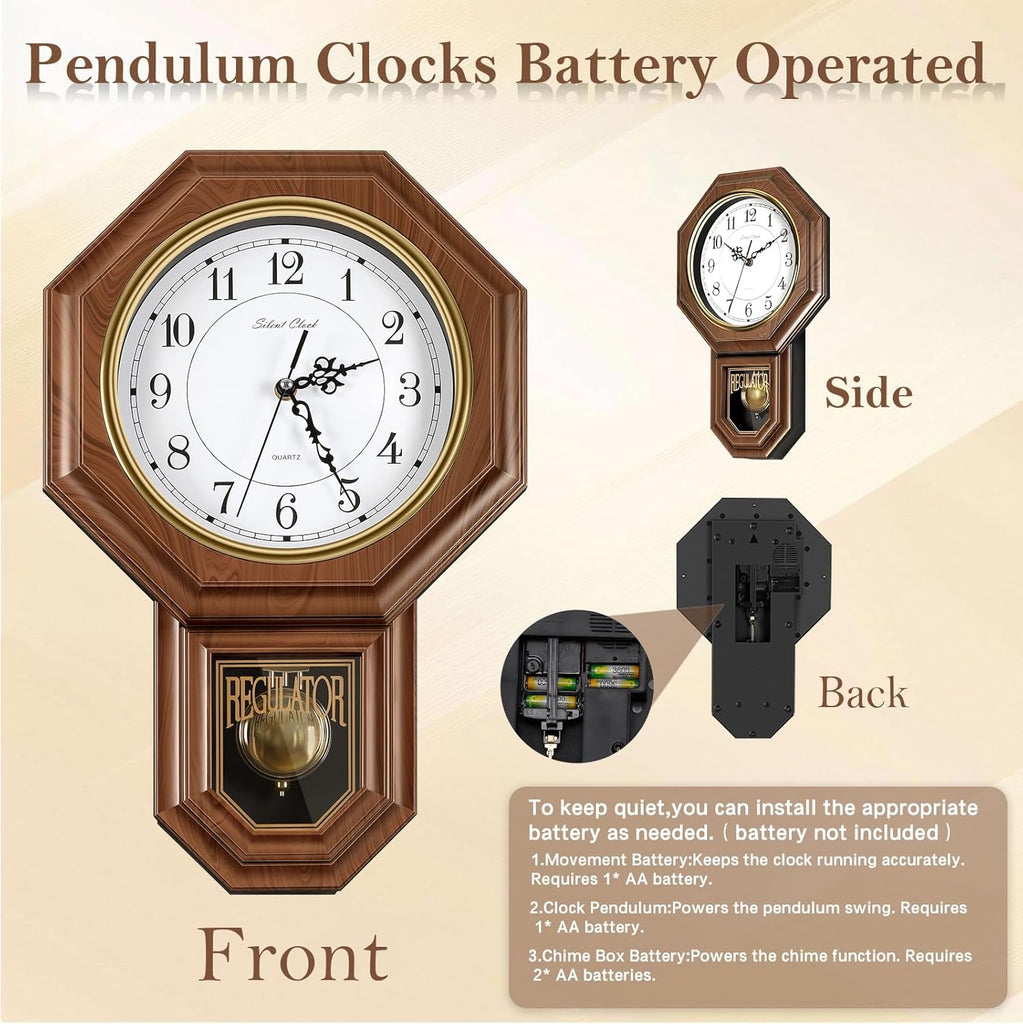 Sunexinlo Pendulum Wall Clocks Battery Operated,Regulator wall Clock with Pendulum,Vintage Decorative Grandfather Clock for Living...