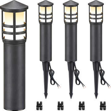 4-Pack Low Voltage Pathway Lights 3W 3000K LED Landscape Bollard Path Lights with Connectors CRI 90+ Aluminum