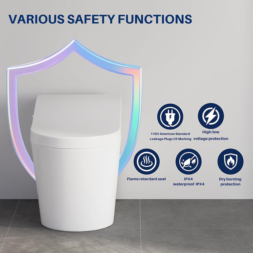 Modern Smart Toilet with Bidet, One-Piece Elongated, Porcelain, Auto Flush, Heated Seat, Warm Air Drying