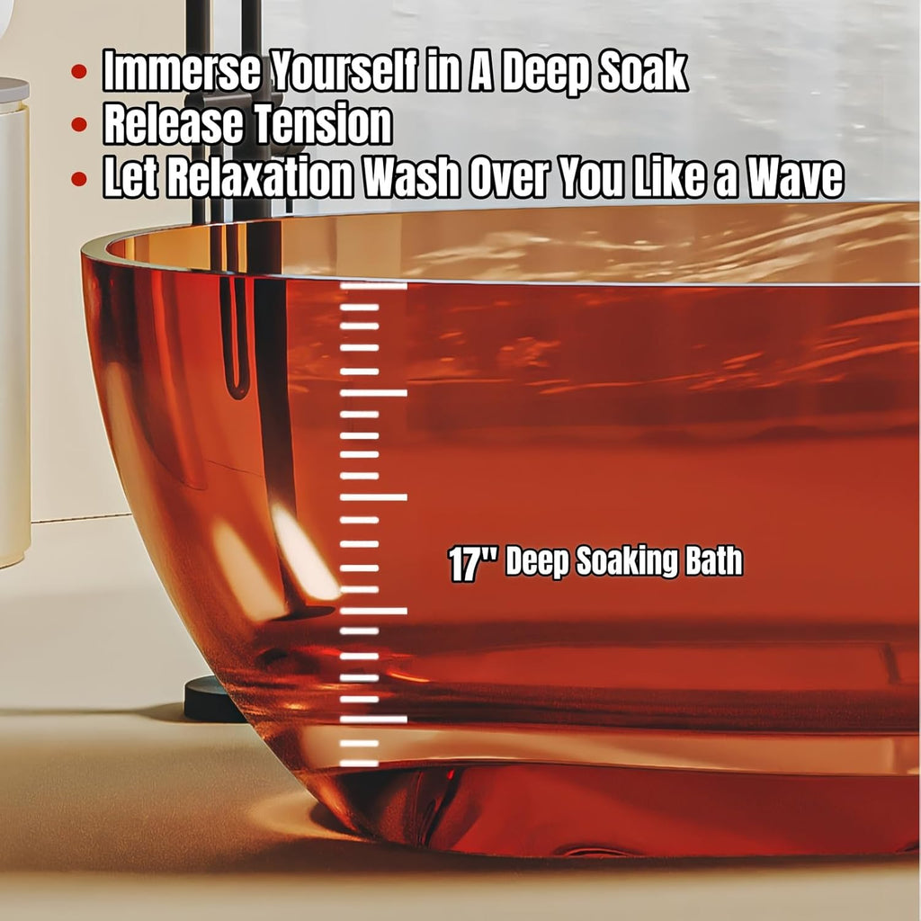 72" Edeyeu Freestanding Bathtub - Luxury Soaking Tub Made With Natural Resin Material, Extra Deep Solid Surface