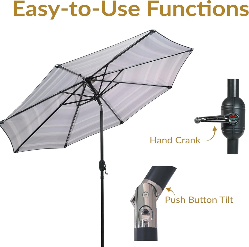 Outdoor Patio Umbrella - Polyester Table Market Umbrella with Push-Button Tilt and Crank - 8 Sturdy Ribs