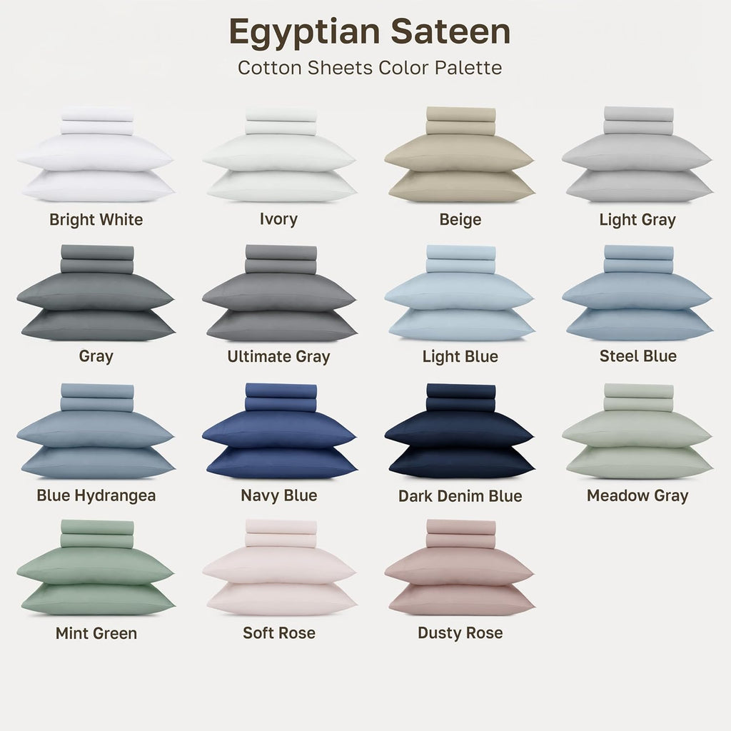 100% Egyptian Cotton Sheets Set - Certified Authentic Luxury Sheet Set with Deep Pocket, Soft Sateen