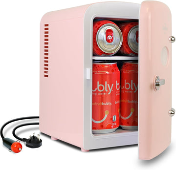 Mini Fridge - 6 Can Refrigerator for Bedroom Office, Portable Table Top Beverage Cooler, 12V 110V Refrigerador For