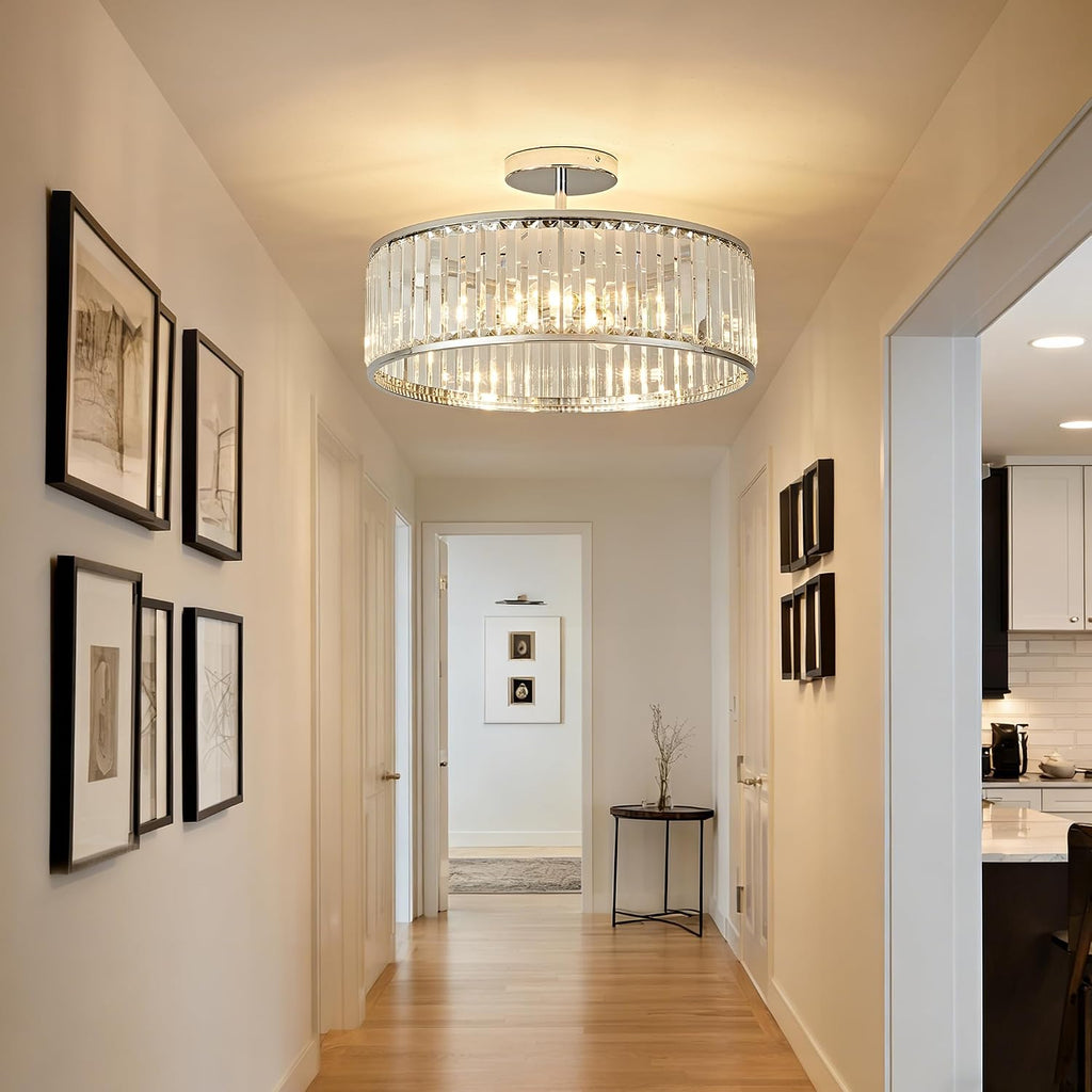 19.7" Modern Crystal Chandeliers Semi Flush Mount Ceiling Light, Large Round Crystal Chandelier Ceiling Lights