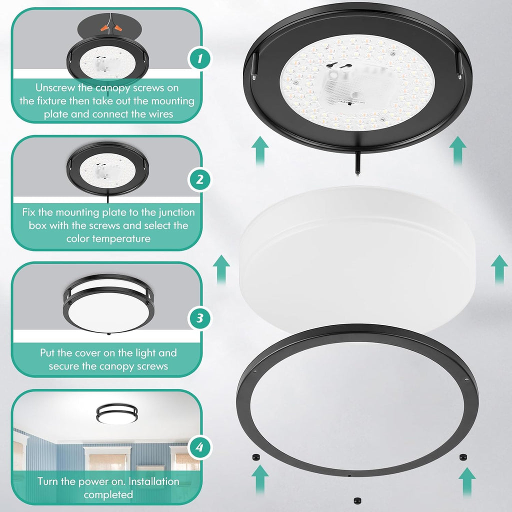 Flush Mount Ceiling Light Black 30W 5CCT Dimmable 10 Inch 2-Pack | 4000LM 2700K/3000K/4000K/5000K/6500K Adjustable