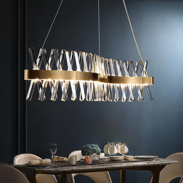 Gold Crystal Chandelier Modern LED Ceiling Pendant Light Fixture 40" Modern Linear Flush Mount Hanging Light for