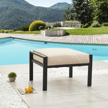 Outdoor Ottoman Patio Footstool Small Seat Furniture with Soft Thick Cushion for Garden Yard Deck Poolside