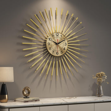24 Inch Gold Wall Clock, Large Mid Century Modern Sunburst Clocks