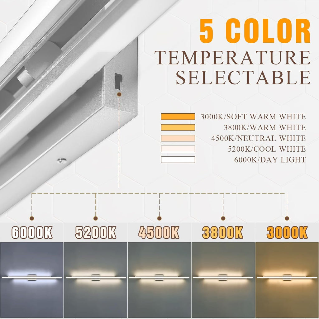 55 Inches Nickel LED Modern Bathroom Vanity Light Fixtures Dimmable 5CCT Vanity Light Bar Over Mirror 3-Light Wall