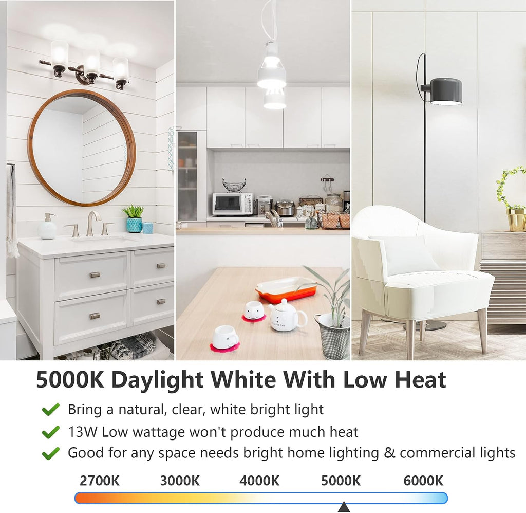 A19 LED Light Bulbs, 100 Watt Equivalent LED Bulbs, Daylight White 5000K, 1500LM, E26 Base, Non-Dimmable, 13W Bright (4-Pack)