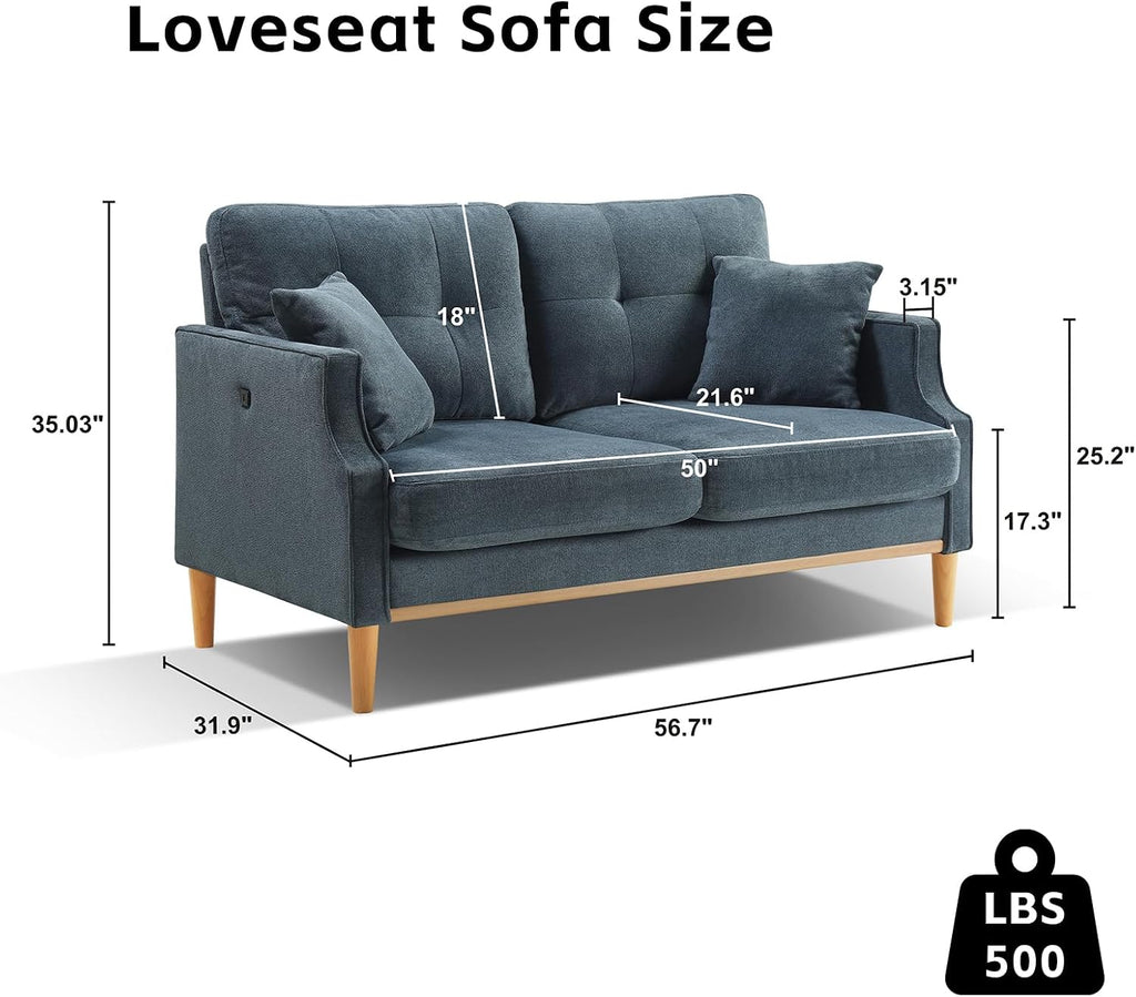 56.7" Loveseat Sofa Small Couch Fabric Upholstered 2-Seat Sofa with USB Port for Small Place, Apartment, Living