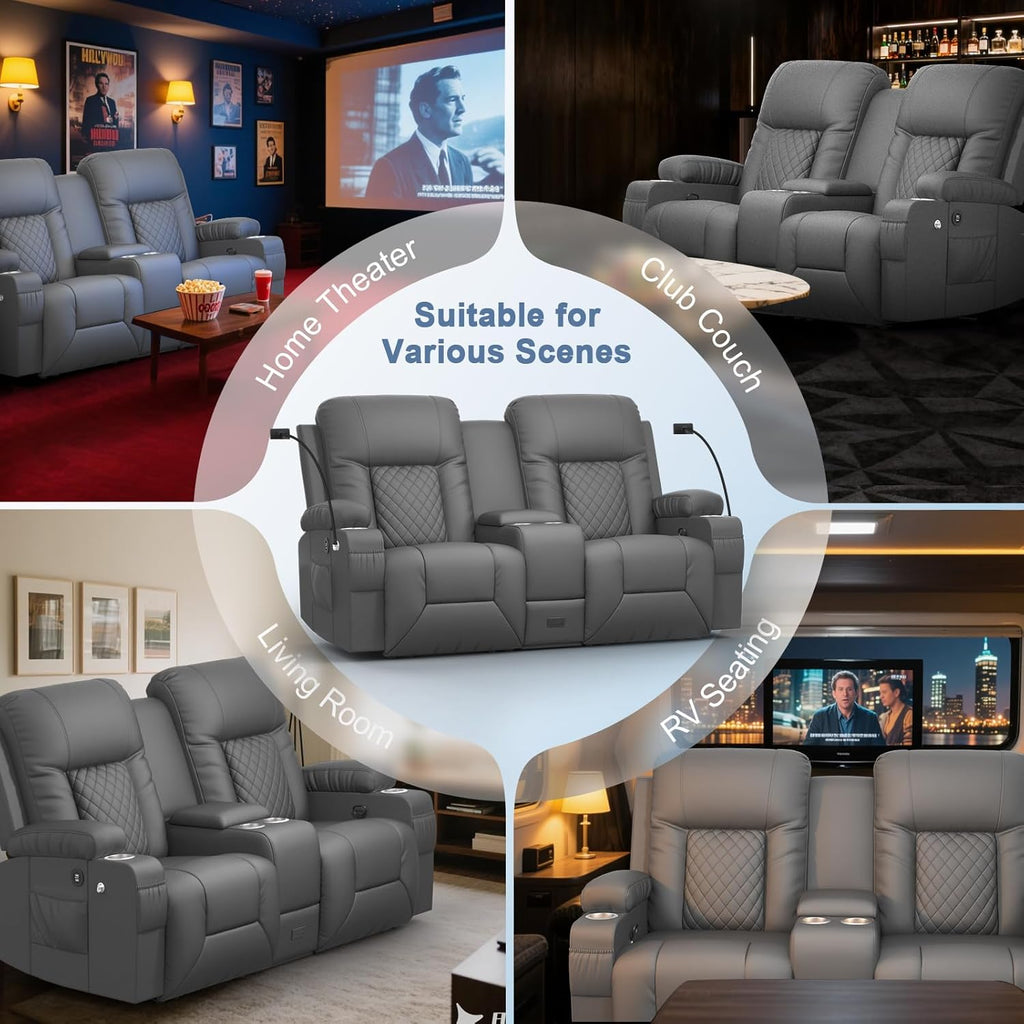 Loveseat Recliner Sofa, Home Theater Seating with Center Console