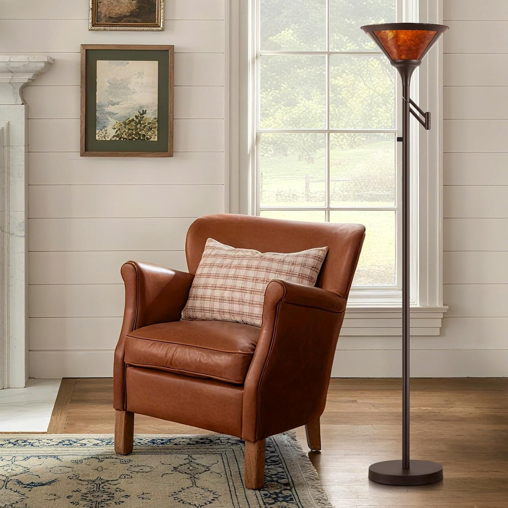 Floor Lamps - 70" Brown Torchiere Standing Floor Lamp with Adjustable Swing Arm