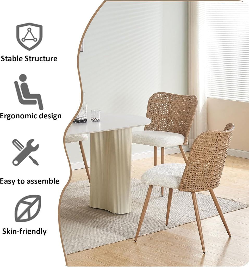 Rattan Dining Chairs Set of 4,Modern Upholstered Kitchen Room Chairs,Accent Dining Chairs with Full PE Cane Back and